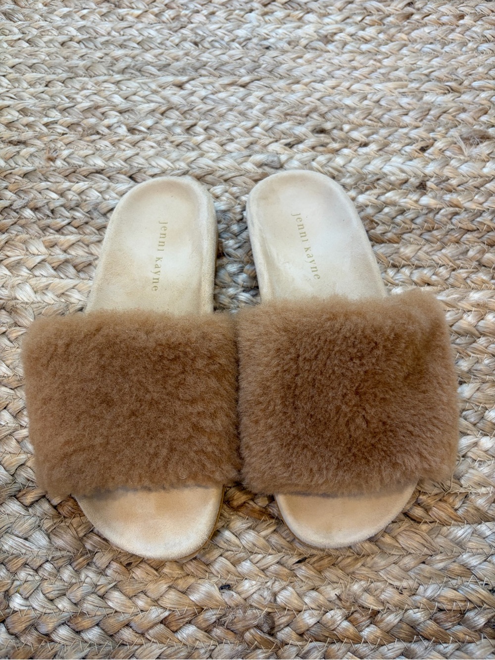 Jenni Kayne Women's Cozy Brown Shearling Slide Slippers | Size 37